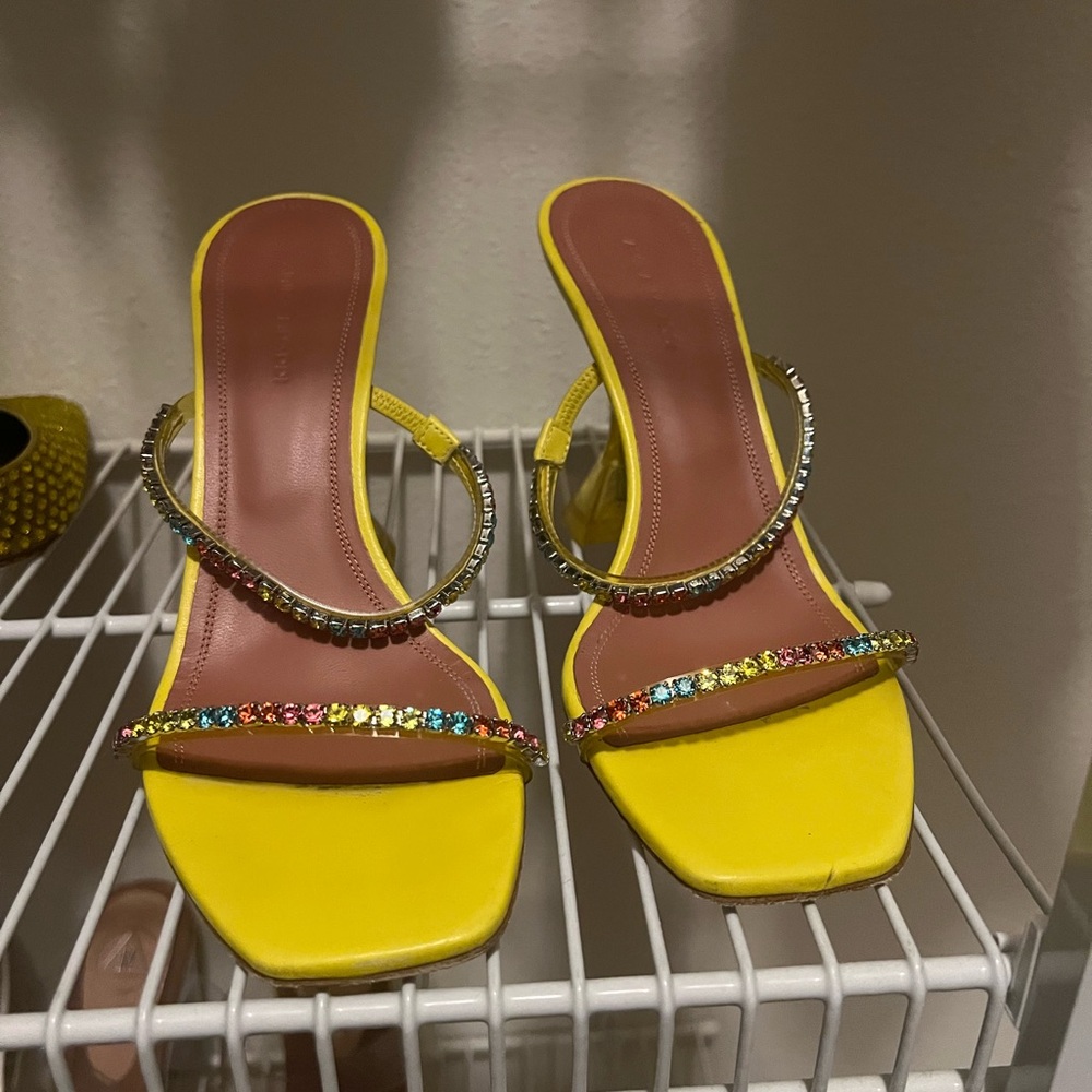 Amina Muaddi Yellow Gilda Crystal PVC Mules